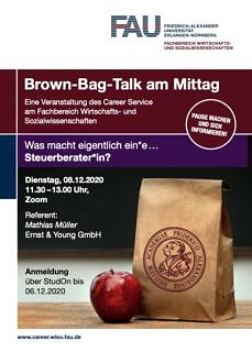 Zum Artikel "Was macht eigentlich ein*e… Steuerberater*in?– Digitaler Brown-Bag Talk am 08.12.2020"